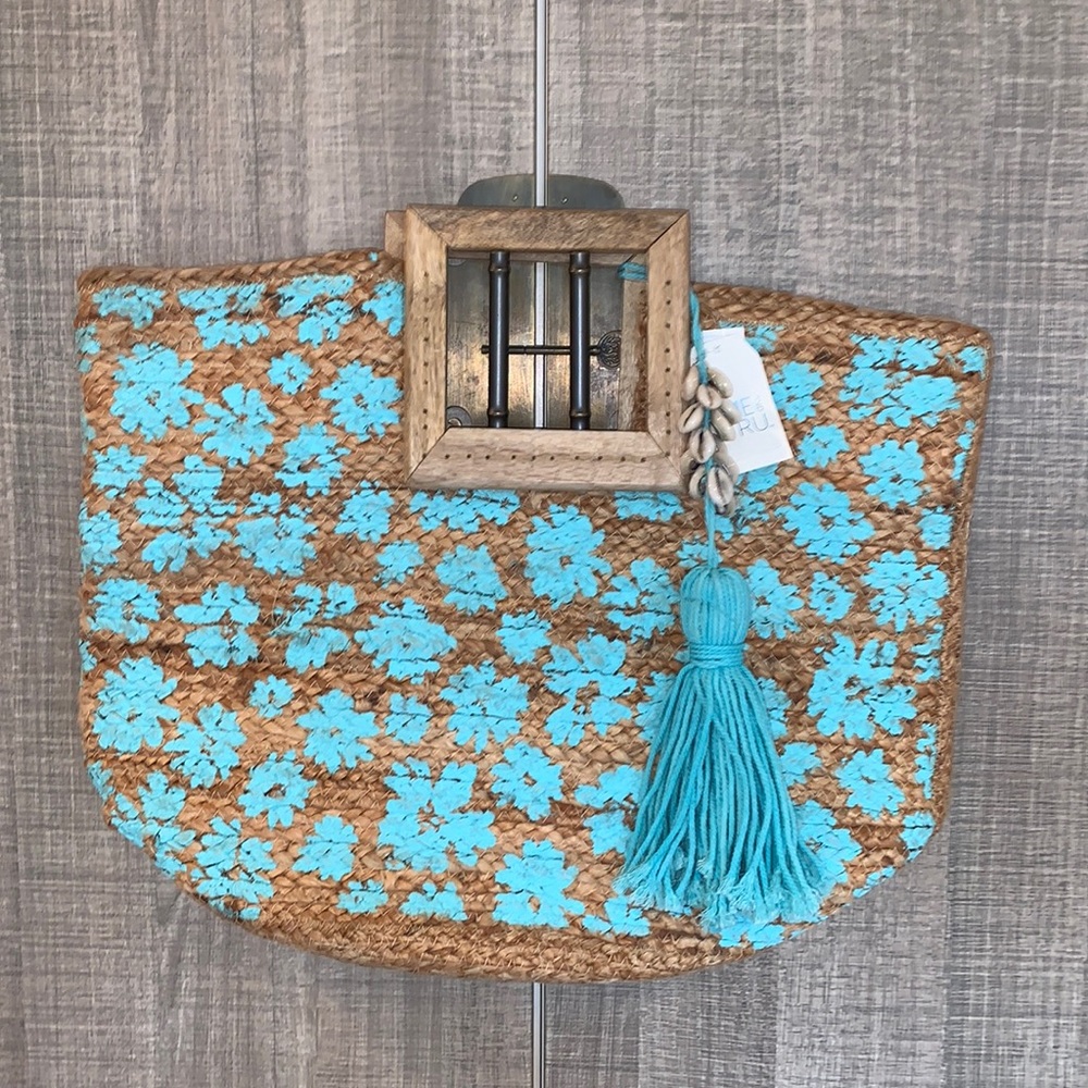 Time and Tru Wood Handle Jute Tote